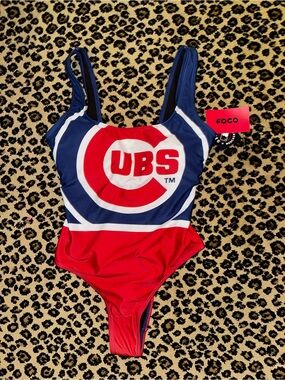 FOCO Chicago Cubs Red & Navy One-Piece Swim Suit